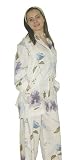 Blue and Purple Flowers Printed Pajama, Women's 100% Cotton Sateen, White, S-3X