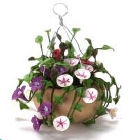 Dollhouse Miniature Artisan Hanging pot of Mixed Flowers