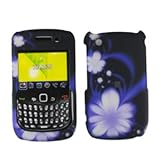 BLACK WITH TWIN PURPLE ORCHID RUBBERIZED SNAP ON HARD SKIN SHELL PROTECTOR COVER CASE FOR BLACKBERRY CURVE 8520 8530 + BELT CLIP