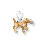 Sterling Silver Beige & Enamel Running Dog w/ Fancy Lobster Claw Clasp Clasp Charm
