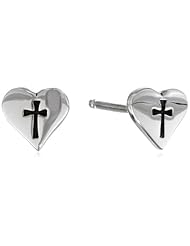 Bob Siemon Sterling Silver Small Heart with Cross Earrings