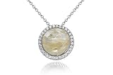 14K White Gold Pendant, Centered with a Rutilated Quartz Color Stone, Surrounded by Pave Set Diamonds, Sliding on a 16 Cable Chain Necklace.