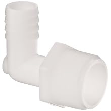 Thogus Polypropylene Tube Fitting, 90 Degree Elbow, White, NPT Male x Barbed