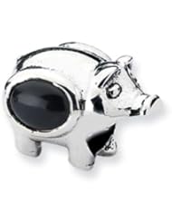 Sterling Silver Onyx Pig Charm for 3mm Charm Bracelets