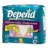 Depend Refastenable Underwear,Large-16fits/pk,4pks