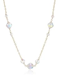 Swarovski Elements Bicone and Bead Stations Gold over Silver Chain Necklace, 16"+2" Extender