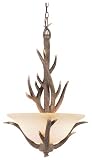 Trans Globe 7088 RDA Three Light - Deer Antler Pendant, Replica Deer Antler Finish with Crushed Stone Glass