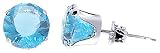 Sterling Silver 12 MM Round Aquamarine Cubic Zirconia Stud Post Friction Back Earrings