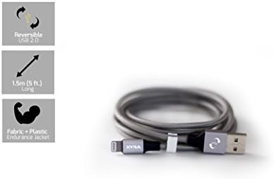 Xyra-XL Reversible USB Syncing Cable-MFi Apple Certified Lightning Connector Charge Sync Cord-Reversible USB,5 ft(1.5m) Long, Fabric+Plastic Jacket-For iPhone iPad iPod (iOS 9 compatible) (Space Grey)