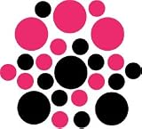 Set of 30 - Black / Hot Pink Circles Polka Dots Vinyl Wall Graphic Decals Stickers