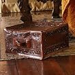 Tooled leather ottoman, 'Colonial Cube'