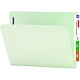 Smead End Tab Pressboard Fastener File Folder with SafeSHIELD&reg; Fastener, 2 Fasteners, 1" Expansion, Letter Size, Gray/Green, 25 per Box (34705)