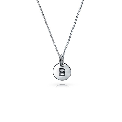 Bling JewelryTiny Minimalist ABC Round Disc Block Letter Alphabet A-Z Initial Pendant Necklace For Teen For Women .925 Sterling Silver