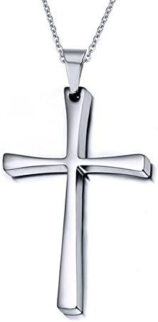 Unisex Simple Silver Color Crucifix Cross Pendant Stainless Steel Chain Necklace 20 Inch with Gift Box