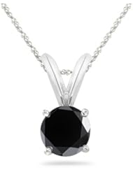 2.00 Cts AA Round Black Diamond Solitaire Pendant in 14K White Gold