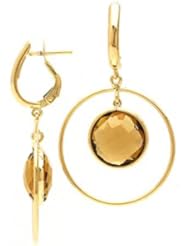 14k Solid Gold Round Smoky Topaz Dangle Hoop Earrings (9.0 cts.tw.)