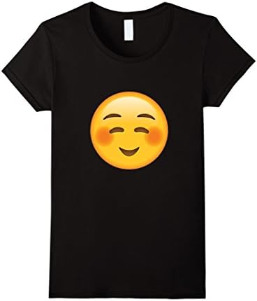 Women's Smiling Face Cheek Blush Shy Happy Emoji T Shirt Small Black