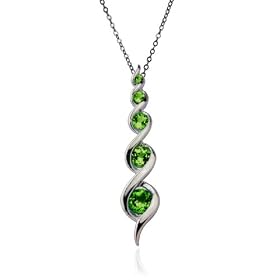 Platinum Overlay Sterling Silver Peridot Pendant, 18"
