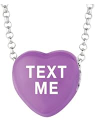 Sterling Silver 12mm Purple enamel Sweethearts TEXT ME Heart Pendant