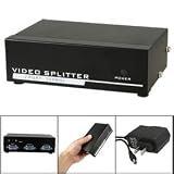 350MHz RGB 1 In 2 Out VGA Ports 2 Way Splitter Switch w Power Adapter
