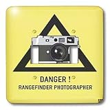Kike Calvo Photography Collection - Danger.Rangefinder photographer.Black text and triangle, beige background, non-flash camera - Light Switch Covers - double toggle switch
