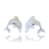 Sterling Silver Natural White Mother of Pearl Shell Dolphin Stud Earrings