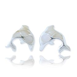 Sterling Silver Natural White Mother of Pearl Shell Dolphin Stud Earrings
