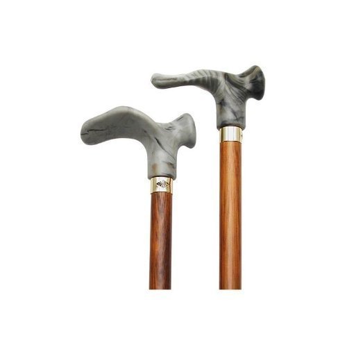 Walking Cane with Contour Grip. Walnut Stain, Grey, Right Handle
