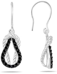 0.23 Cts Black Diamond Rope Love Knot Earrings in 14K White Gold