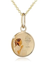 14k Yellow Gold First Holy Communion Girl or Boy Picture Medal Necklace, 16"