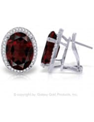 14K White Gold French Clip Earrings with Diamonds and Garnets