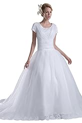 Organza/Satin Short Sleeves Lace  Dress