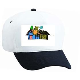 White Cap with tree, shovel, planting, cabin, beaver