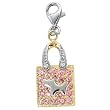 14K Two-Tone Gold Pink Sapphire Shopping Bag Charm with Diamond Accents