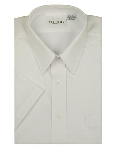 Van Heusen Men's White Broadcloth Wrinkle free Short Sleeve Dress Shirt