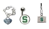 Michigan State Spartans Heart Bracelet/Belly Ring/Cell Phone Charm Package
