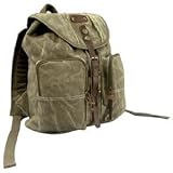 Stone Washed Olive Drab Heavy Weight Backpack with Leather Accents