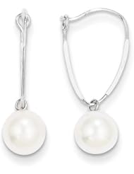 MadiK® 14k White Gold Polished 7mm Freshwater Cultured Pearl Dangle Earrings