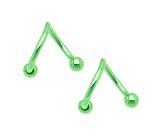 Anodized Neon Green Stainless Steel Lippy Loop - 16 Gauge - 3/8'' with 4mm Titanium Ball - Sold as a Pair