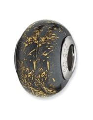 Sterling Silver Grey w/Gold Foil Ceramic Charm