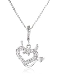 Sterling Silver Clear Cubic Zirconia "Devil" Heart Pendant Necklace, 18"