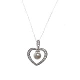 Sterling Silver Heart CZ Dangling Pearl Pendant on 18in Cable Chain. 31T%2BZz 7RCL. SL160 Sterling Silver Heart CZ Dangling Pearl Pendant on 18in Cable Chain.