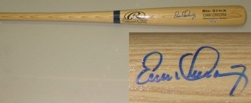 Evan Longoria Autographed/Hand Signed Blonde Rawlings Bat Tampa Bay Rays