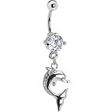 Crystal Cubic Zirconia DOLPHIN CHARM Belly Ring