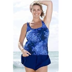 Beach Belle® Geo Square Plus Size Scoop Tank Shortini - Plus Size Swimwear Plus Size Swimsuits