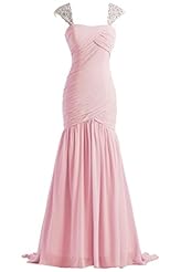 Chiffon Mermaid Pleated Sequined Sheer Prom Dress 