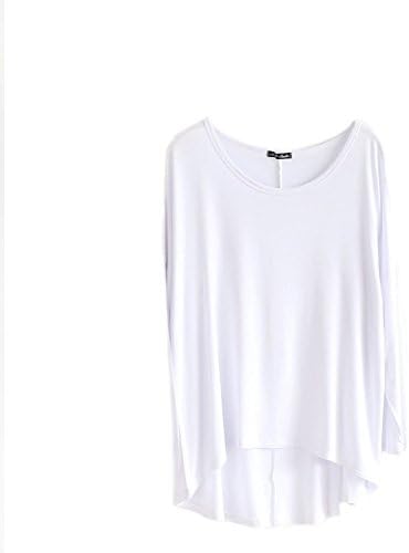 Women's Casual Loose Neck Long Sleeve High-Low Hem Blouse O/S White