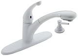 Delta Signature 470-WHRS-DST Single Handle Pull-Out Kitchen Faucet with Soap Dispenser, White