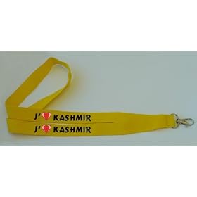 Lanyard jaune tour de cou avec J'aime Kashmir