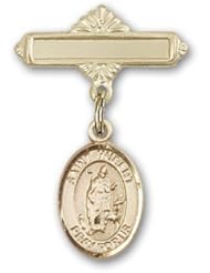 14K Gold Baby Badge with St. Hubert of Liege Charm and Polished Badge Pin